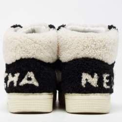 Chanel Black/White Shearling High Top Sneakers Size 42