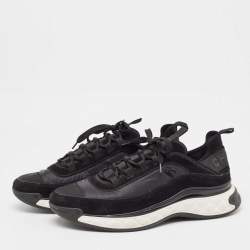 Chanel Black Fabric And Suede CC Low Top Sneakers Size 45