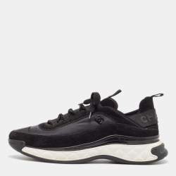 Chanel Black Fabric And Suede CC Low Top Sneakers Size 45