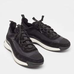 Chanel Black Fabric And Suede CC Low Top Sneakers Size 45