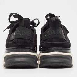Chanel Black Fabric And Suede CC Low Top Sneakers Size 45