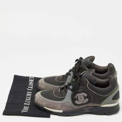 Chanel Grey/Black Leather and Suede CC Low-Top Sneakers Size 42