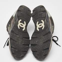 Chanel Grey/Black Leather and Suede CC Low-Top Sneakers Size 42
