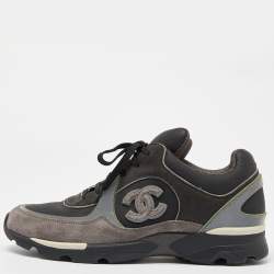 Chanel Grey/Black Leather and Suede CC Low-Top Sneakers Size 42