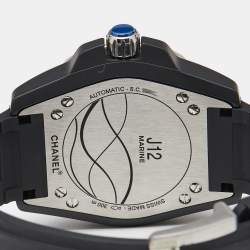 Chanel Black Ceramic Stainless Steel Rubber J12 Marine Men's Wristwatch 39 mm
