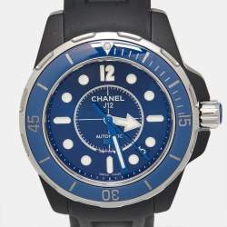 Chanel Black Ceramic Stainless Steel Rubber J12 Marine Men's Wristwatch 39 mm