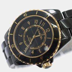 Chanel Black 18k Yellow Gold Ceramic J12 H9541 Automatic Men's Wristwatch 39 mm