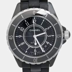 Chanel Black Ceramic Stainless Steel Rubber J12 H0684 Men's Wristwatch 39 mm