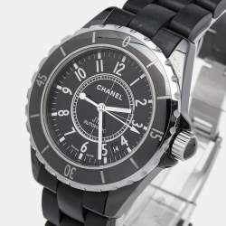 Chanel Black Ceramic Stainless Steel Rubber J12 H0684 Men's Wristwatch 39 mm