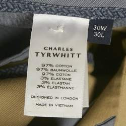 مملوكة مسبقًا بنطال تشارلز تايرويت غاباردين قطني بيج غامق بقصة ضيقة للغاية مقاس صغير