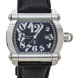 Pre Owned Charriol Black Stainless Steel & Leather Actor CCHTXL Men's Wristwatch 42 mm