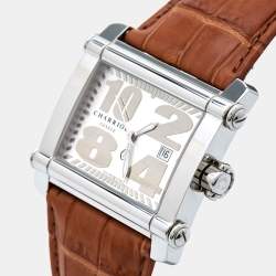 Pre Owned Charriol Silver Stainless Steel Crocodile Leather Actor Ref. CCHXL Men's Wristwatch 39 mm