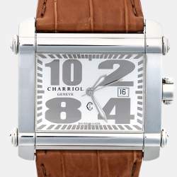 Pre Owned Charriol Silver Stainless Steel Crocodile Leather Actor Ref. CCHXL Men's Wristwatch 39 mm
