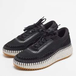 Pre Owned Chloé Nama Size 42 Black Knit Fabric and Suede Lace Up Sneakers