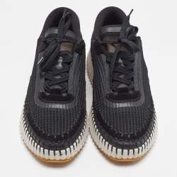 Pre Owned Chloé Nama Size 42 Black Knit Fabric and Suede Lace Up Sneakers