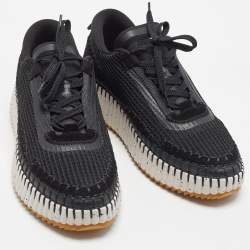 Pre Owned Chloé Nama Size 42 Black Knit Fabric and Suede Lace Up Sneakers