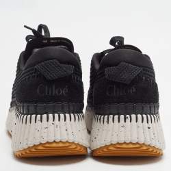 Pre Owned Chloé Nama Size 42 Black Knit Fabric and Suede Lace Up Sneakers
