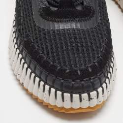 Pre Owned Chloé Nama Size 42 Black Knit Fabric and Suede Lace Up Sneakers