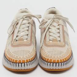 Pre Owned Chloe Nama Size 43 Multicolor Knit Fabric and Suede Lace Up Sneakers