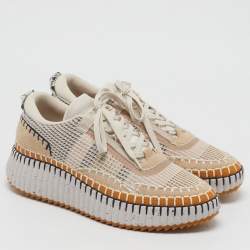 Pre Owned Chloe Nama Size 43 Multicolor Knit Fabric and Suede Lace Up Sneakers