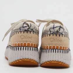 Pre Owned Chloe Nama Size 43 Multicolor Knit Fabric and Suede Lace Up Sneakers