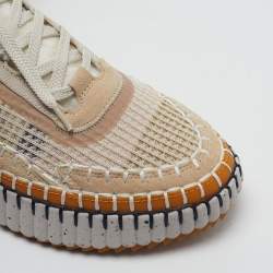 Pre Owned Chloe Nama Size 43 Multicolor Knit Fabric and Suede Lace Up Sneakers