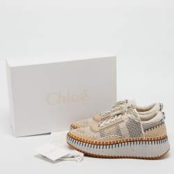 Pre Owned Chloe Nama Size 43 Multicolor Knit Fabric and Suede Lace Up Sneakers
