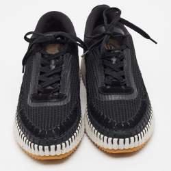 Pre Owned Chloe Nama Size 43 Black Knit Fabric and Suede Lace Up Sneakers