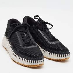 Pre Owned Chloe Nama Size 43 Black Knit Fabric and Suede Lace Up Sneakers