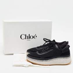Pre Owned Chloe Nama Size 43 Black Knit Fabric and Suede Lace Up Sneakers