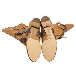 Pre Owned Chloe Brown Leather Cross Strap Knee Length Boots Size 38.5