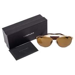 Pre Owned Chopard Gold Tone Titanium /Brown Leather SCHA12 Polarized Aviator Sunglasses