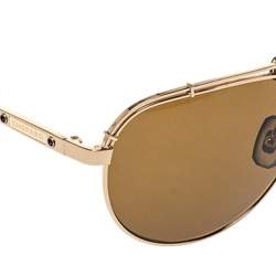 Pre Owned Chopard Gold Tone Titanium /Brown Leather SCHA12 Polarized Aviator Sunglasses