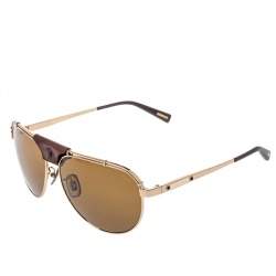 Pre Owned Chopard Gold Tone Titanium /Brown Leather SCHA12 Polarized Aviator Sunglasses
