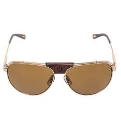 Pre Owned Chopard Gold Tone Titanium /Brown Leather SCHA12 Polarized Aviator Sunglasses