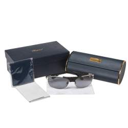 Chopard Black & Silver/Grey SCH907 Polarized Aviator Sunglasses