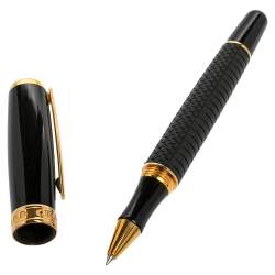 Pre Owned Chopard Racing Black Rubber Yellow Gold Plated Rollerball Pen