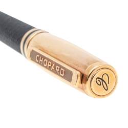 Pre Owned Chopard Black Leather Gold Plated Rollerball Pen