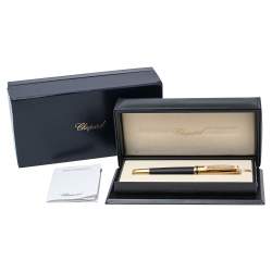 Pre Owned Chopard Black Leather Gold Plated Rollerball Pen