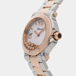 Chopard White 18k Rose Gold Stainless Steel Happy Sport 278488-9001 Quartz Men's Wristwatch 36 mm