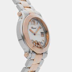 Chopard White 18k Rose Gold Stainless Steel Happy Sport 278488-9001 Quartz Men's Wristwatch 36 mm