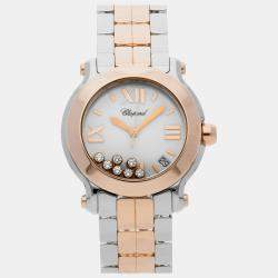 Chopard White 18k Rose Gold Stainless Steel Happy Sport 278488-9001 Quartz Men's Wristwatch 36 mm