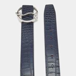 Christian Louboutin Navy Blue/Red Croc Embossed and Leather CL Logo Belt