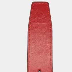 Christian Louboutin Navy Blue/Red Croc Embossed and Leather CL Logo Belt