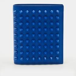 Pre Owned Christian Louboutin Paros Spikes Blue Leather Bifold Wallet
