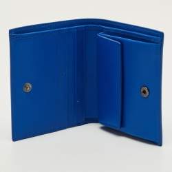 Pre Owned Christian Louboutin Paros Spikes Blue Leather Bifold Wallet