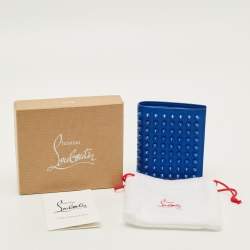 Pre Owned Christian Louboutin Paros Spikes Blue Leather Bifold Wallet