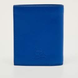 Pre Owned Christian Louboutin Paros Spikes Blue Leather Bifold Wallet