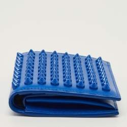 Pre Owned Christian Louboutin Paros Spikes Blue Leather Bifold Wallet