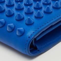 Pre Owned Christian Louboutin Paros Spikes Blue Leather Bifold Wallet